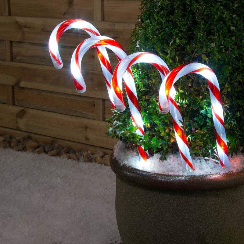 Connectable Candy Cane LED Lights Red & White Set of 4