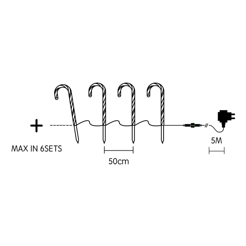 Connectable Candy Cane LED Lights Red & White Set of 4