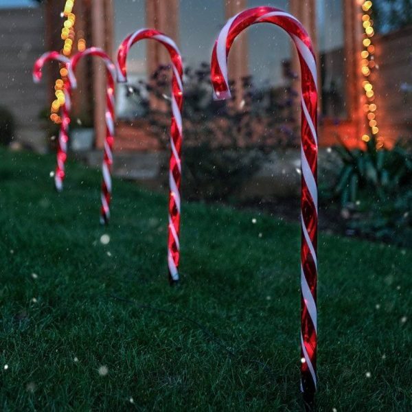 Connectable Candy Cane LED Lights Red & White Set of 4