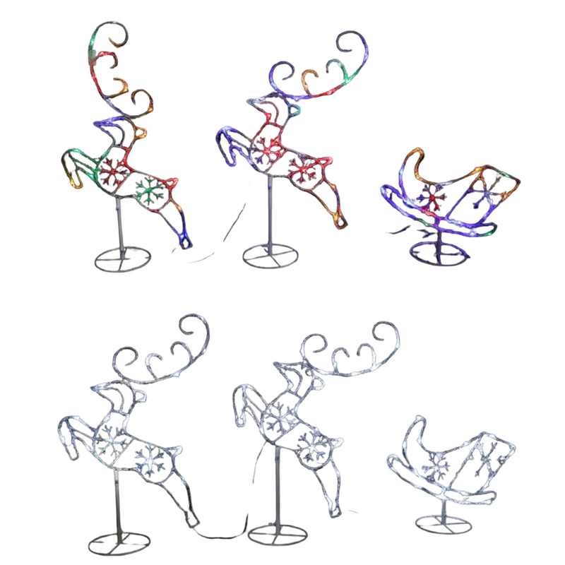 LED Acrylic Sleigh with 2 Leaping Reindeers