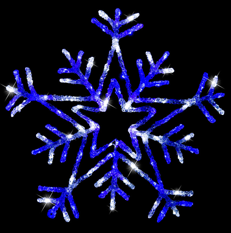 LED Acrylic Snowflake Flashing 65cm – large illuminated snowflake decoration with flashing LEDs for indoor and outdoor displays