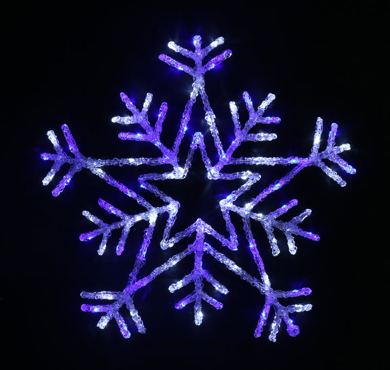 LED Acrylic Snowflake Flashing 65cm – large illuminated snowflake decoration with flashing LEDs for indoor and outdoor displays