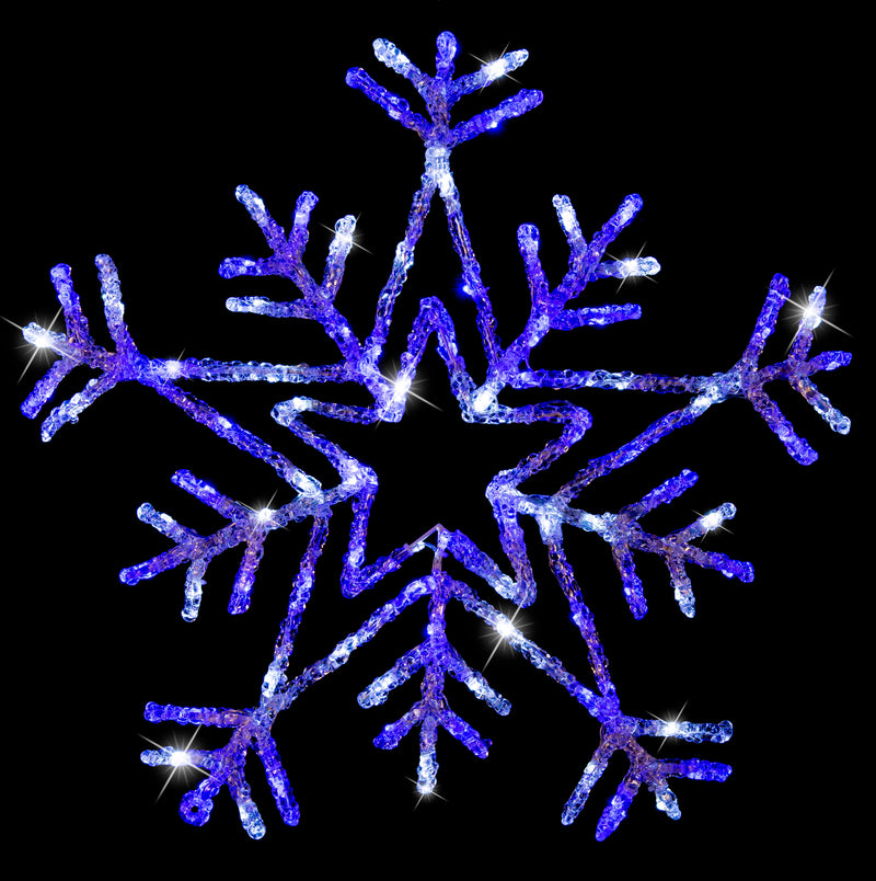 LED Acrylic Snowflake Flashing 65cm – large illuminated snowflake decoration with flashing LEDs for indoor and outdoor displays