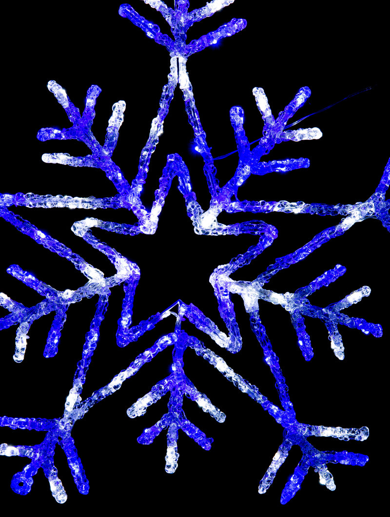LED Acrylic Snowflake Flashing 65cm – large illuminated snowflake decoration with flashing LEDs for indoor and outdoor displays
