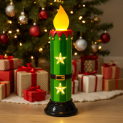 33cm tall green LED candle with realistic flickering flame – flameless Christmas candle for safe seasonal decoration