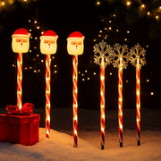 LED candy path lights 5 pack with Santa and snowflake toppers for outdoor Christmas decoration