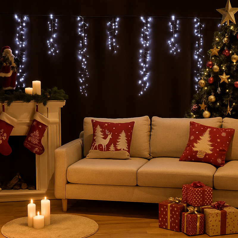 LED Dancing Cluster Icicles 900cm Cool White decorative lights with shimmering icicle effect