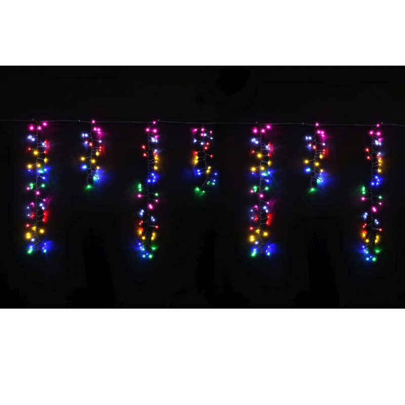 LED Dancing Cluster Icicles 900cm Six-Colour Multi string lights with vibrant dancing icicle effect