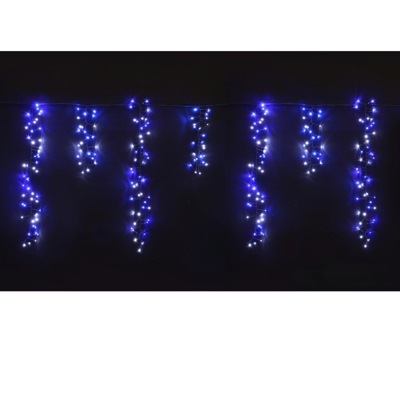 LED Dancing Cluster Icicles 900cm White Blue string lights with shimmering icicle effect