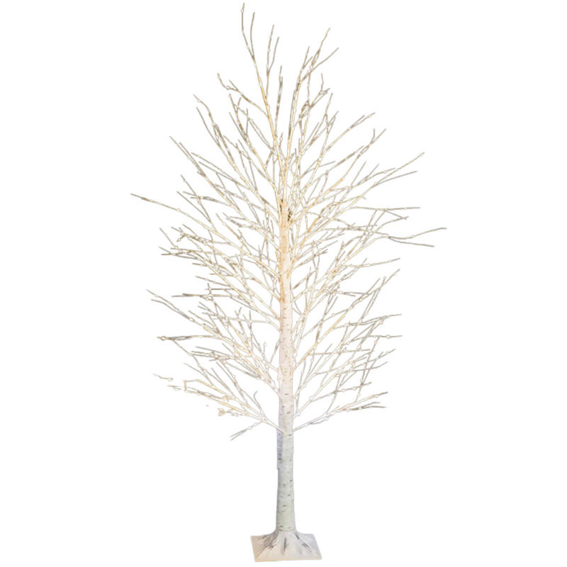 1.8m LED birch tree with warm white twinkling lights and white branches for festive indoor or covered outdoor décor