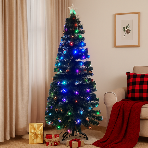 180cm green LED fiber optic Christmas tree with full lighted branches and colour-changing effects for glowing holiday décor