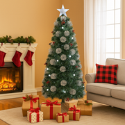 180cm snowy flocked fibre optic Christmas tree with flashing multicolour LED lights