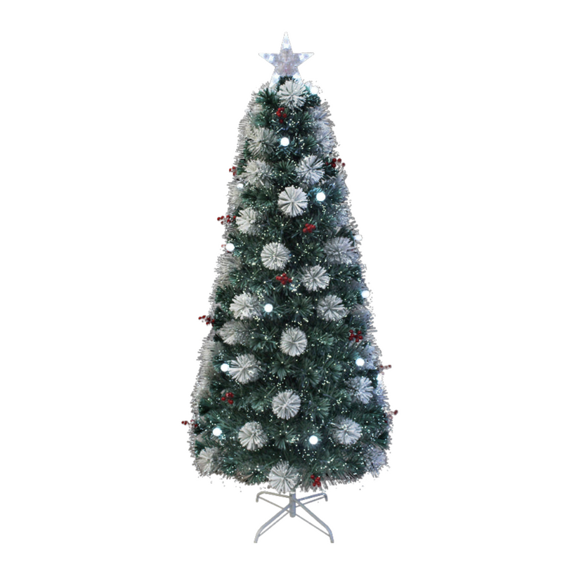 180cm snowy flocked fibre optic Christmas tree with flashing multicolour LED lights