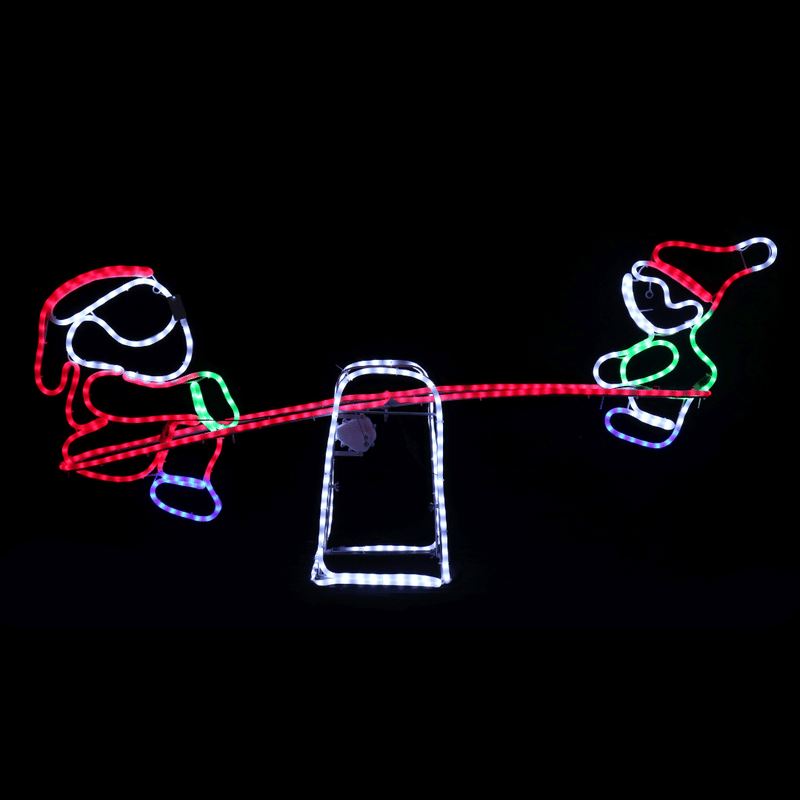 Bright frosted LED rope light Santa elf seesaw large Christmas decoration