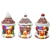 LED Gingerbread Ice Cream House Assorted with glowing lights, whimsical Christmas tabletop decoration.
