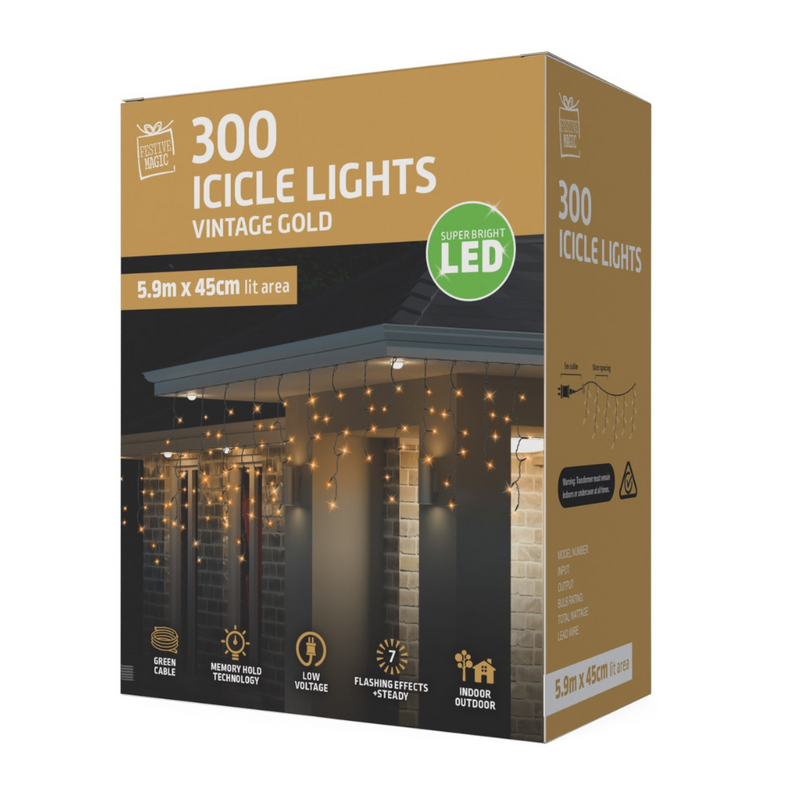 Ronis LED Icicle Lights 300 Vintage Gold