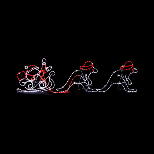 LED Kangaroos with Sleigh 2.73m – large illuminated Australian Christmas decoration for outdoor festive displays