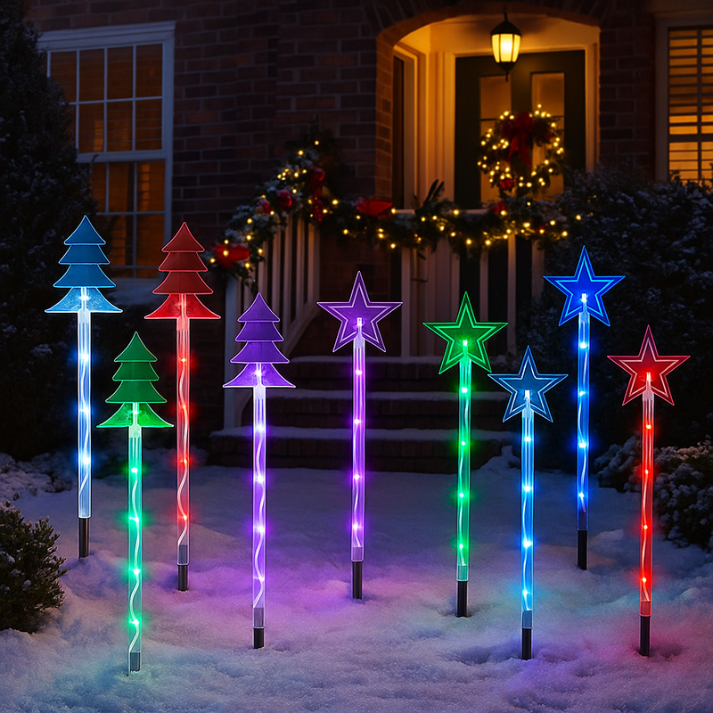 LED lightshow star and tree path lights 4 pack with remote control assorted designs for outdoor Christmas decoration