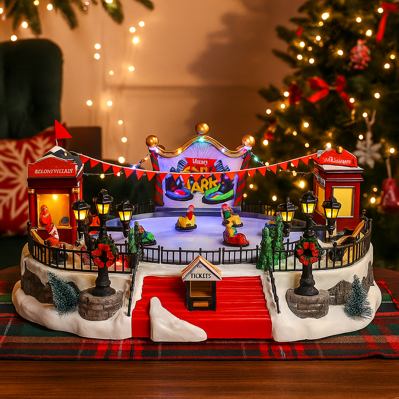 LED Musical Bumper Cars Scene 40cm with moving cars and bright holiday lights