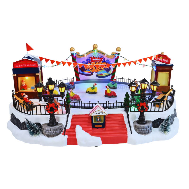 LED Musical Bumper Cars Scene 40cm with moving cars and bright holiday lights