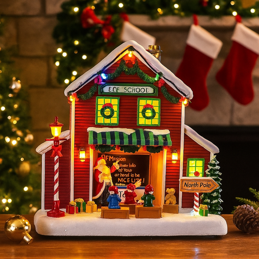 LED Musical Elf School Scene USB with festive lights and holiday music