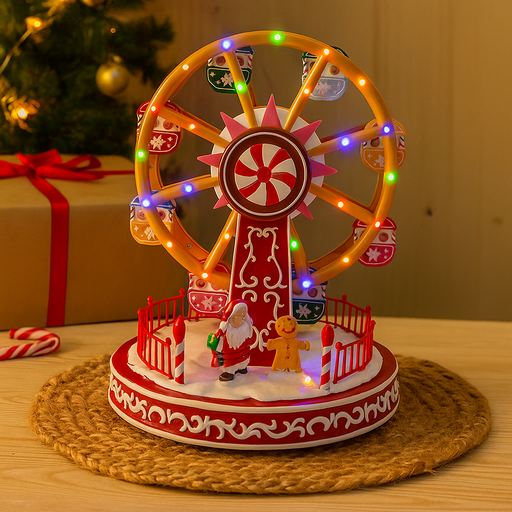 LED Musical Gingerbread Ferris Wheel with flashing lights and festive Christmas design