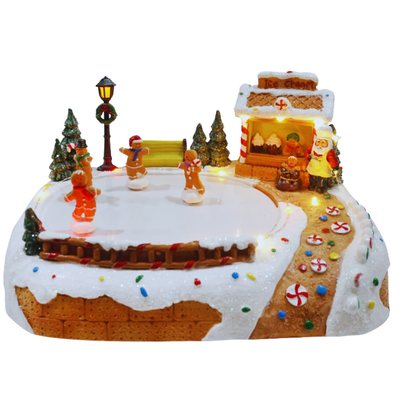 LED Musical Gingerbread Skate Scene with festive lights and Christmas music