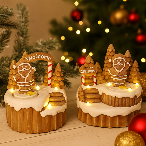 LED Musical Gingerbread Tree Scene Assorted with festive lights and holiday music
