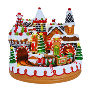 LED Musical Gingerbread Village Rotating décor with USB power and festive lighting