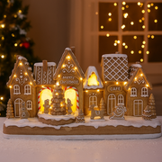 LED Musical Gingerbread Village Scene with USB power, festive lights, and Christmas music