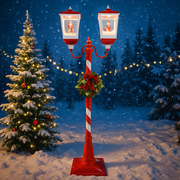 Festive LED musical lamppost decoration with dual lanterns 179cm – thumbnail