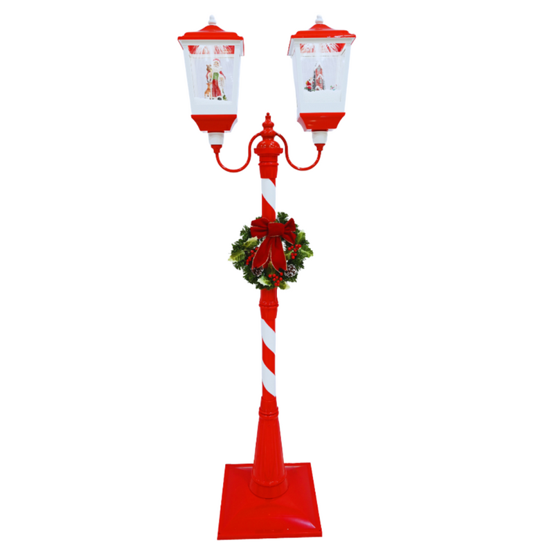 Festive LED musical lamppost decoration with dual lanterns 179cm