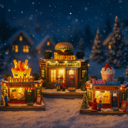 LED Musical Restaurant Fries Burgers Doughnuts Assorted with festive lights and playful holiday design