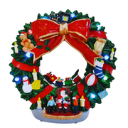 LED Musical Santa Wreath Scene ornament with USB power and festive lighting