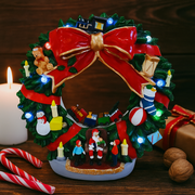 LED Musical Santa Wreath Scene ornament with USB power and festive lighting