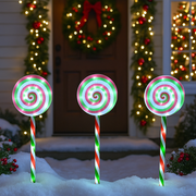 LED peppermint lollipop path lights 3 pack with flashing effect for outdoor Christmas decoration