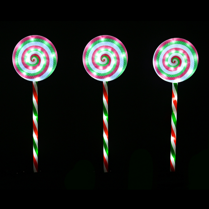 LED peppermint lollipop path lights 3 pack with flashing effect for outdoor Christmas decoration