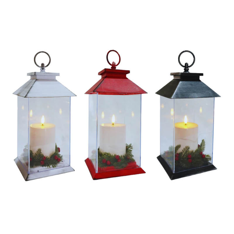 Ronis LED Pillar Candle Lantern with Berry Deco Assorted