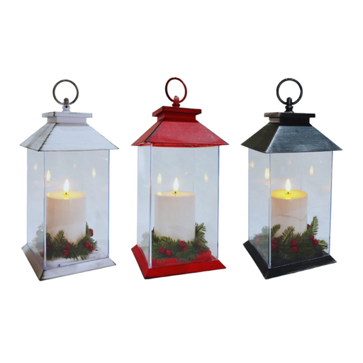 Ronis LED Pillar Candle Lantern with Berry Deco Assorted