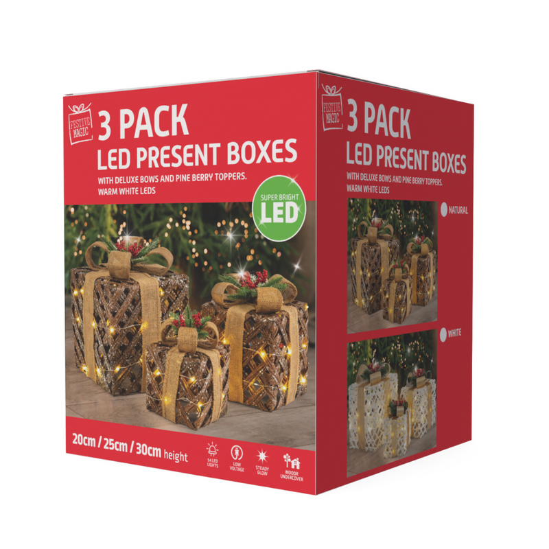 Ronis LED Presents 3pc Pine Berry Topper Assorted