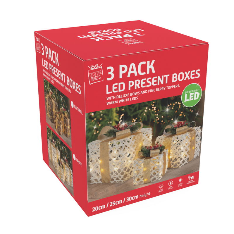 Ronis LED Presents 3pc Pine Berry Topper Assorted