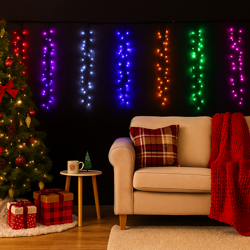 LED Rainbow Cluster Strand Lights Digital with vibrant multi-colour effects for festive decoration