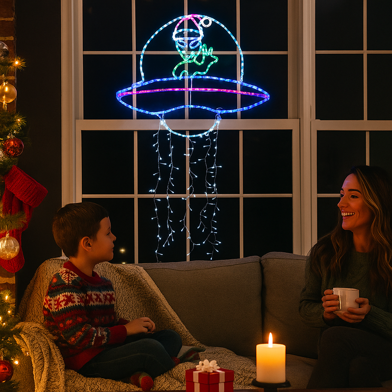 Colourful UFO alien rope light decoration outdoor and indoor