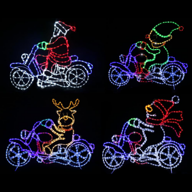 Festive motorbike crew decoration in assorted LED rope light designs