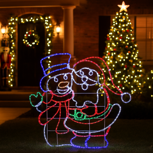 Festive LED rope light Santa and snowman Christmas display