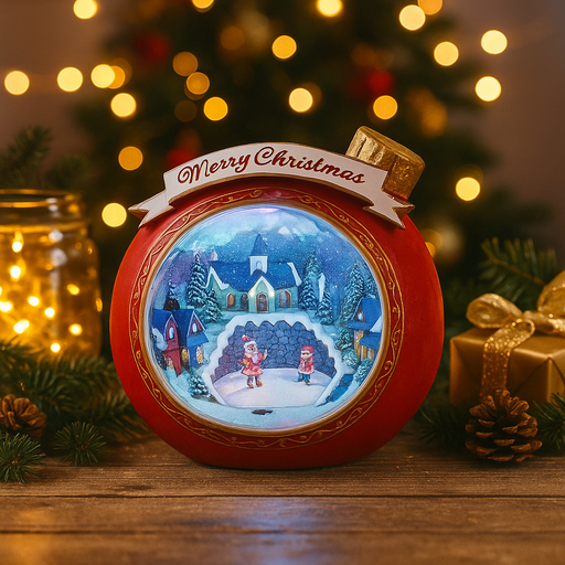 LED Santa Claus standing in front of a glowing fireplace with festive details, 20.5x13.3x20.5cm