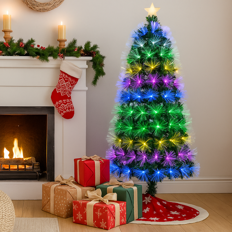 120cm LED fibre optic Christmas tree with 5-color flashing lights – compact and festive indoor holiday décor