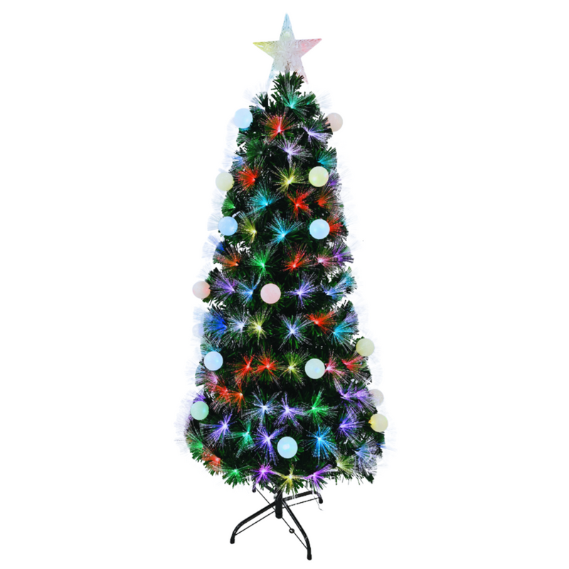 150cm LED fibre optic Christmas tree with flashing baubles – vibrant and pre-lit indoor holiday decoration