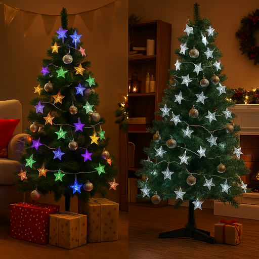 LED star string lights 150 assorted colours in reusable tub for festive decoration