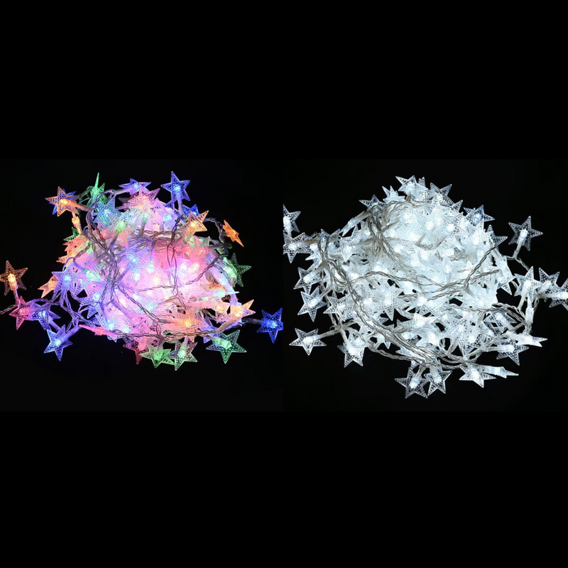 LED star string lights 150 assorted colours in reusable tub for festive decoration